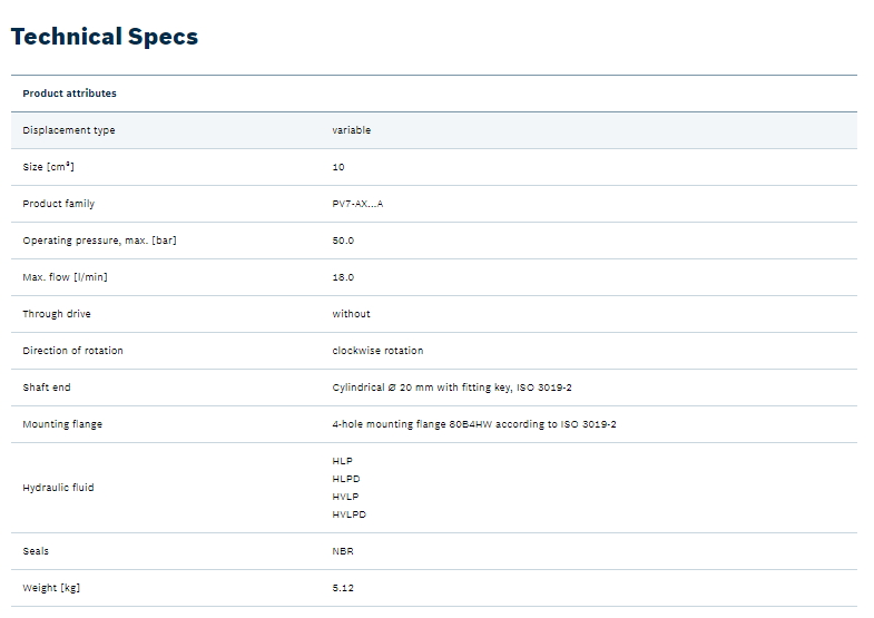 Rexroth R901567150 Vane Pump PV7-AX/06-10RA01MA0-05